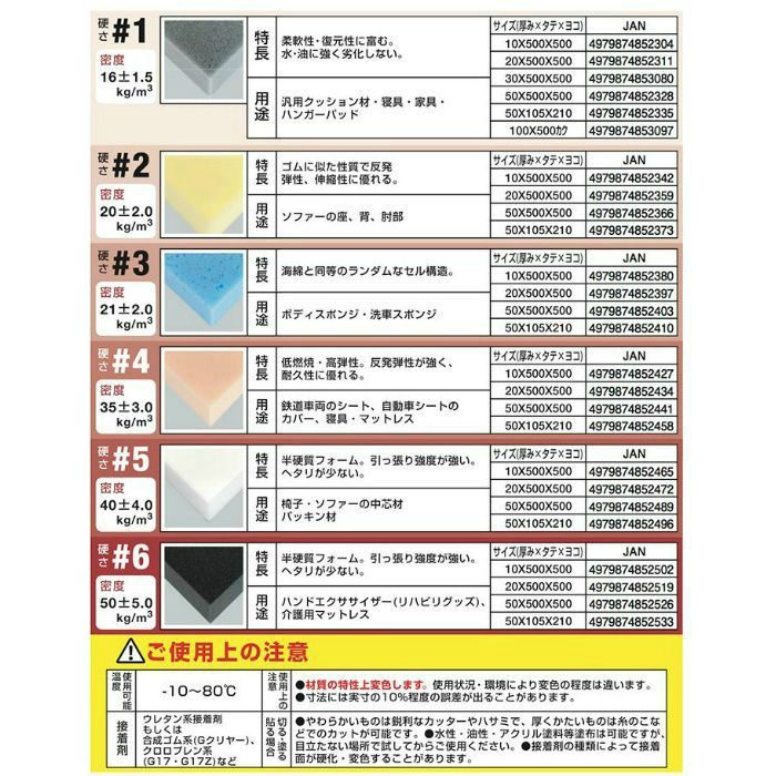 ウレタンフォーム1 50×105×210 ［8個／セット］