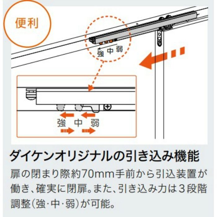 HCS-SC30TS ソフトクローザー 手動引込式 左右兼用 扉幅700～1050mm対応