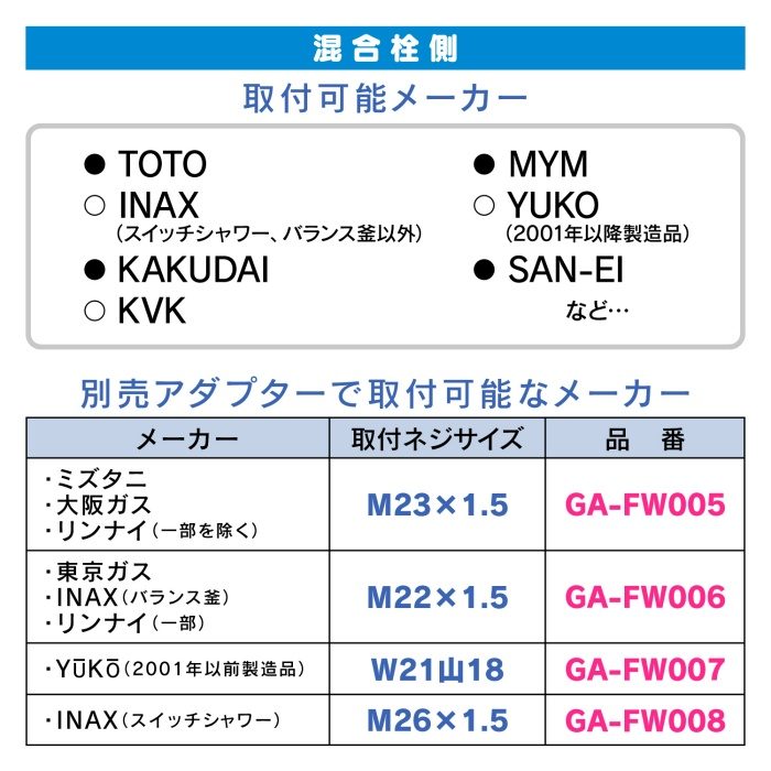 GA-FK066 GAONA これカモ シャワーホース 取替用 1.2ｍ （アダプター付 ほとんどのメーカーに対応） シルバー