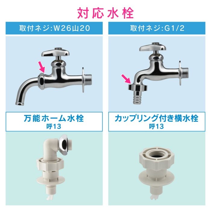 GA-LC011 GAONA 自動洗濯機用 給水ホース 1.5m ワンタッチ給水ジョイントセット （水漏れ防止 安心ストッパーつき 取付ネジ2サイズ兼用 取付簡単）