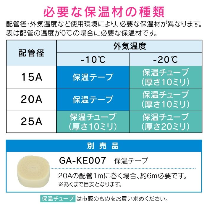 GA-KE003 GAONA これカモ 凍結防止ヒーター 3m サーモスタットつき （水道管の凍結防止 金属管・樹脂管兼用）