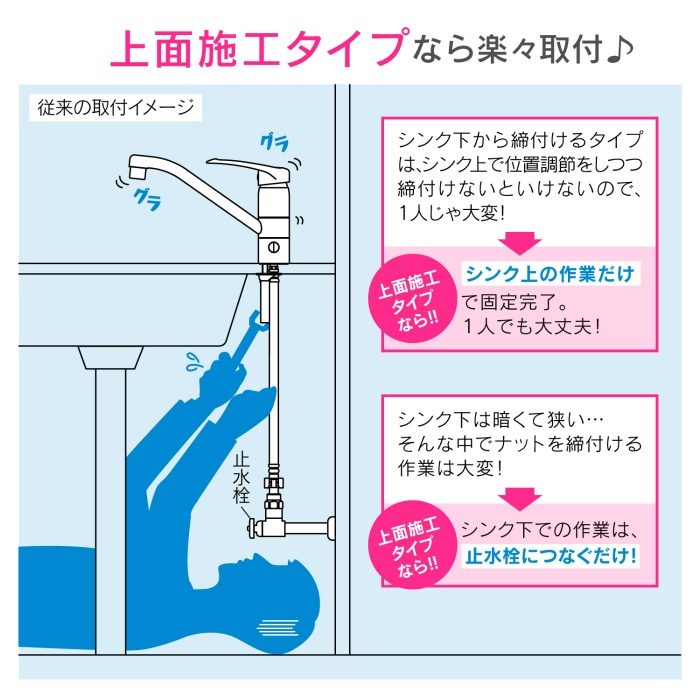 GA-BF001 GAONA シングルレバー混合栓 キッチン用 （台付 上面施工 簡単取付 分水孔つき 節水）