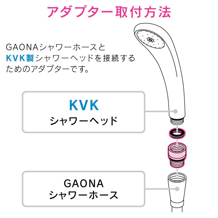 GA-FW021 GAONA シャワーアダプター KVK用 （G1／2ネジ ホース M22×2ネジ シャワーヘッド）