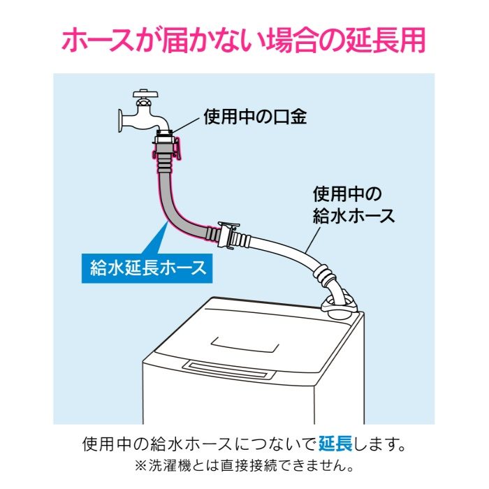 GA-LC028 GAONA これカモ 自動洗濯機用 給水延長ホース 2m （ワンタッチ接続 抜け防止 取付簡単 長さが足りない）