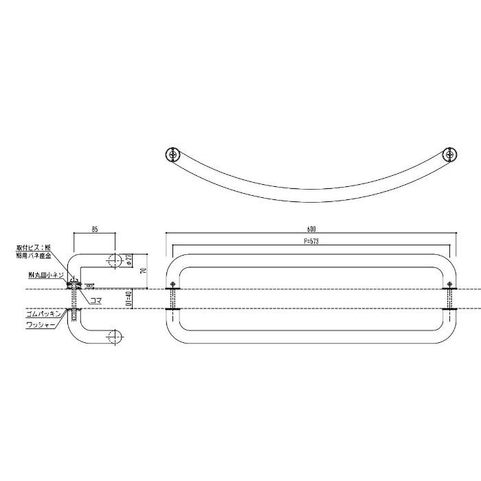 FH103-27B-600 ドアハンドル ステンレスマテリアル 600mm 鏡面仕上げ