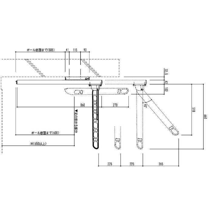 SK-660TSLP-WC バルコニー物干金物 縦収納・ポール型 660mm ホワイトクリーム