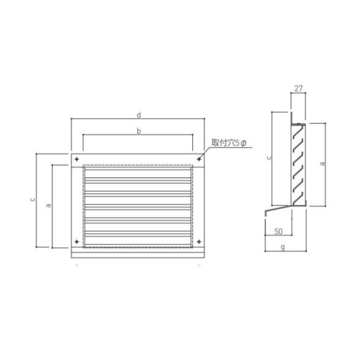 SAG-150×300 角型ガラリ 水切付 標準 シルバー