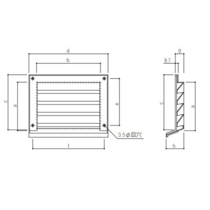 SPGN-100×150 角型ガラリ 水切付 ステンレス網付 シルバーホワイト