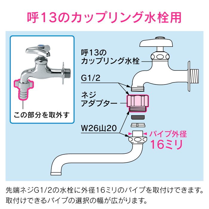 GA-HW002 GAONA パイプアダプター カップリング付き水栓用 （G1／2ネジ用 16ミリパイプ取付）