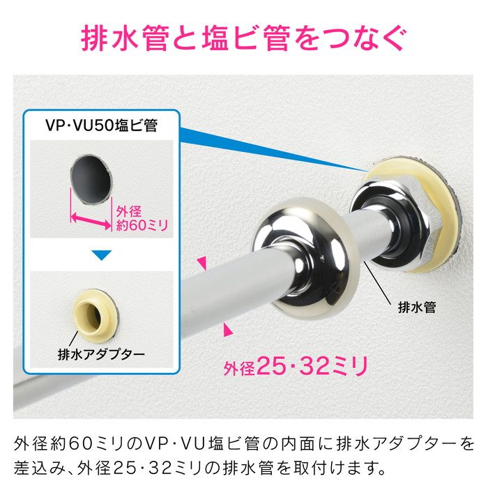 GA-MG039 GAONA 接続アダプター 排水管 25・32mm （呼50塩ビ管 VP・VU兼用）