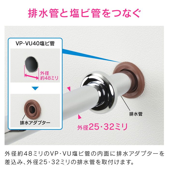 GA-MG040 GAONA 接続アダプター 排水管 25・32mm （呼40塩ビ管 VP・VU兼用 ゴム製 防臭）
