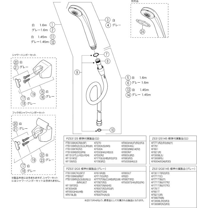 KF821 デッキ形サーモスタット式シャワー （シャワー右側） 取付ピッチ