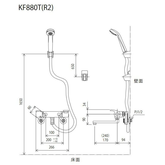 KF880TR2 サーモスタット式シャワー 240mmパイプ付 KVK【アウン