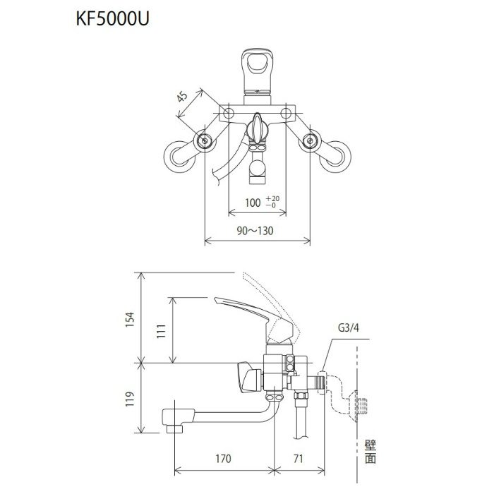 KF5000WU 取替用シングルレバー式シャワー 寒冷地用