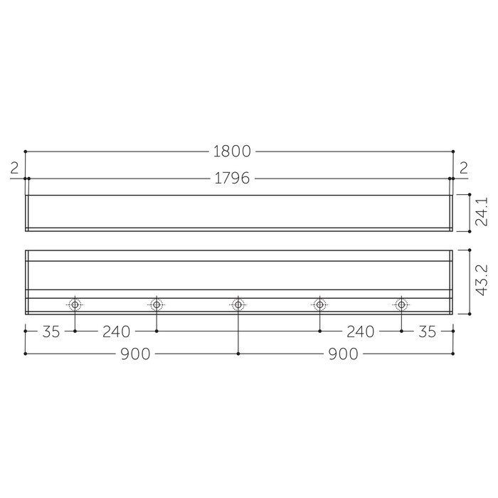 MPA-61 ライン引手 板厚19mm用 サイズ1800 マットブラック MARUKI