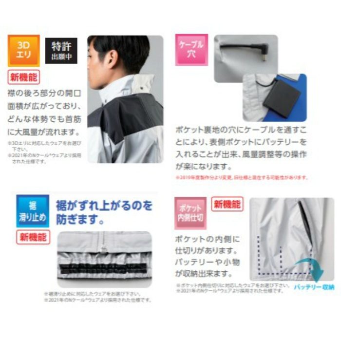 ND-1121 Nクール®ウェア 半袖 スーパーチタン加工 タチエリ 服単品 ネイビー S