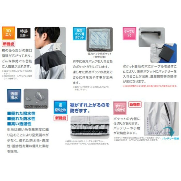 ND-1122 Nクール®ウェア 上部ファン仕様 半袖 スーパーチタン加工 タチエリ 服単品 シルバー L