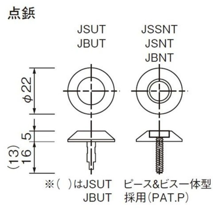 点字鋲（真鍮） JBUT-22 J点字鋲（点鋲） 真鍮 杉田エース【アウンワークス通販】