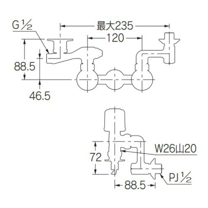 127-304 洗濯機用混合栓（ストッパー、増設クランクつき）【セール開催