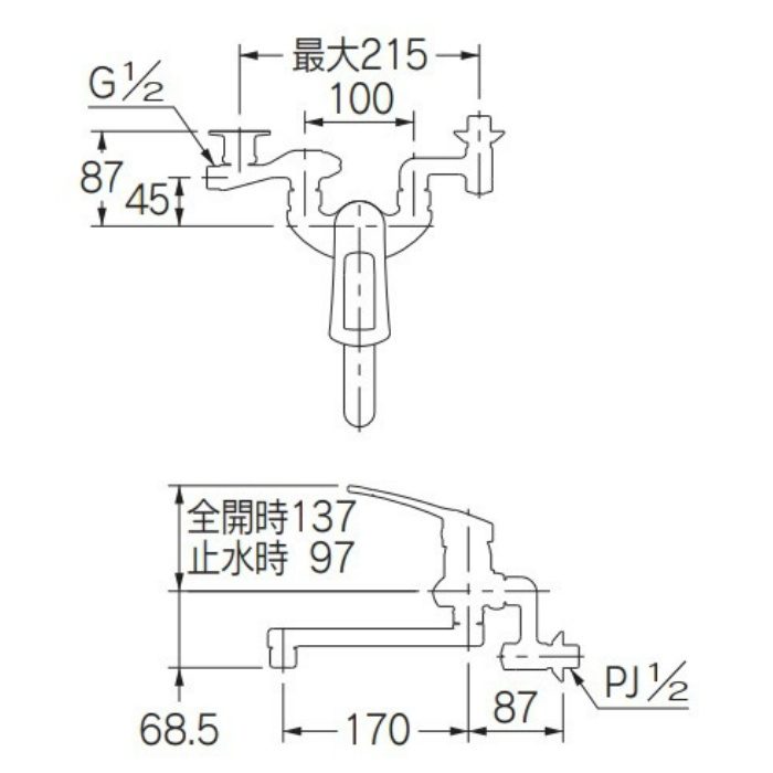 192-337 シングルレバー混合栓（増設クランクつき） カクダイ【アウン