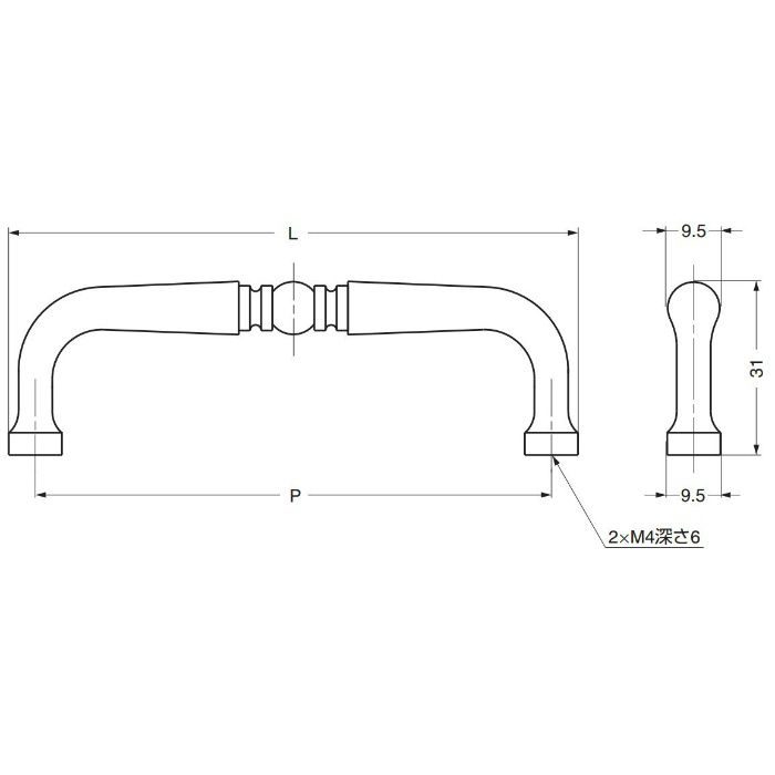 真鍮ハンドルK259型 K259-96PB 100-012-777