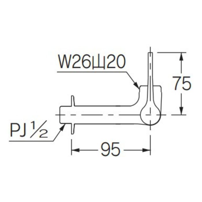 724-597-13L50 厨房用左ハンドル横形自在水栓本体（50ミリ延長