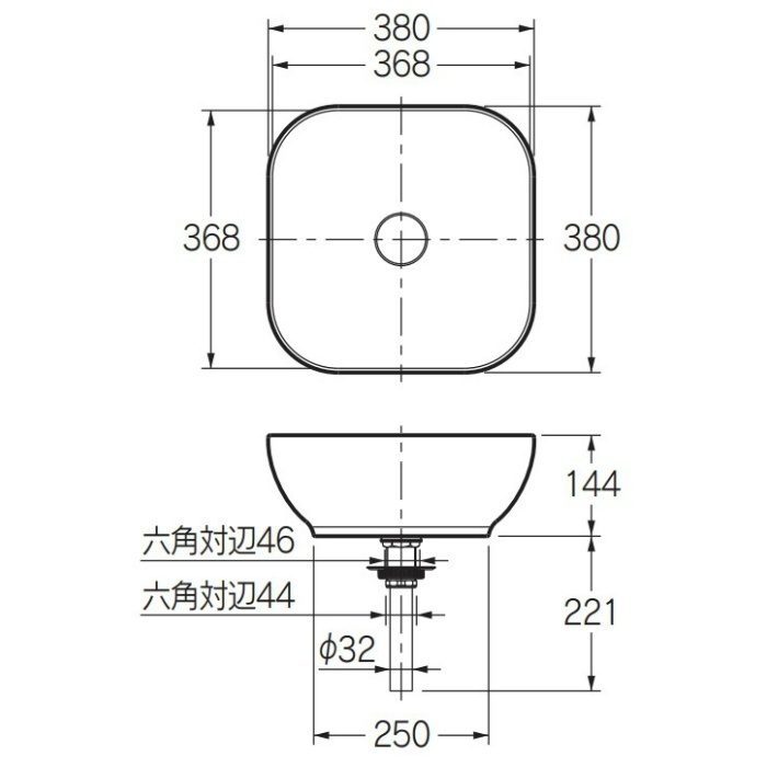 カクダイ【#LY-493232-D】角型手洗器 マットブラック 置型 陶器製