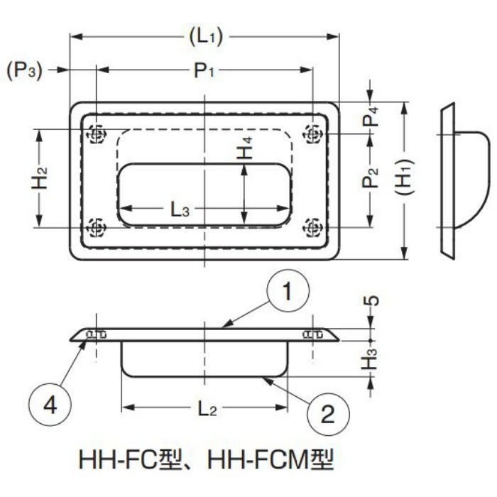 ステンレス鋼製埋込取手HH型 HH-FC-1 100-010-091