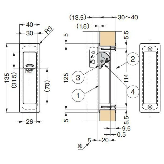 ランプ印プロテクター切替式埋込引手HH-P135型 HH-P135SN 100-010-096