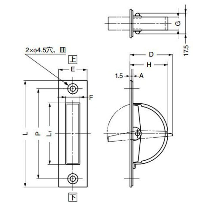 ランプ印ステンレス鋼製回転取手HR型 HR-110S 100-012-615