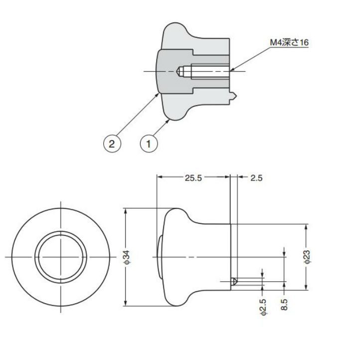 ランプ印つまみKM-130型 KM130SN/SN 100-051-509