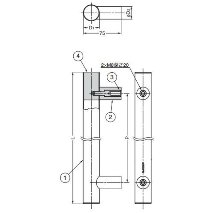 ランプ印ステンレス鋼製ハンドルSSH型 SSH-2560 100-181-414