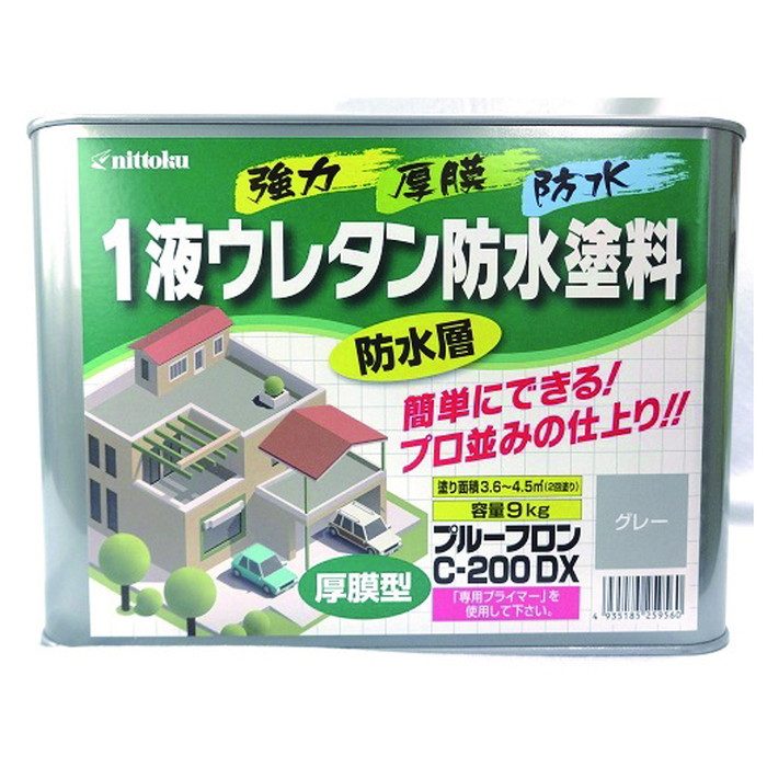 ベランダ・屋上防水塗料1液ウレタン プル―フロン 中塗り C-200 DX グレー 9kg 日本特殊塗料【アウンワークス通販】