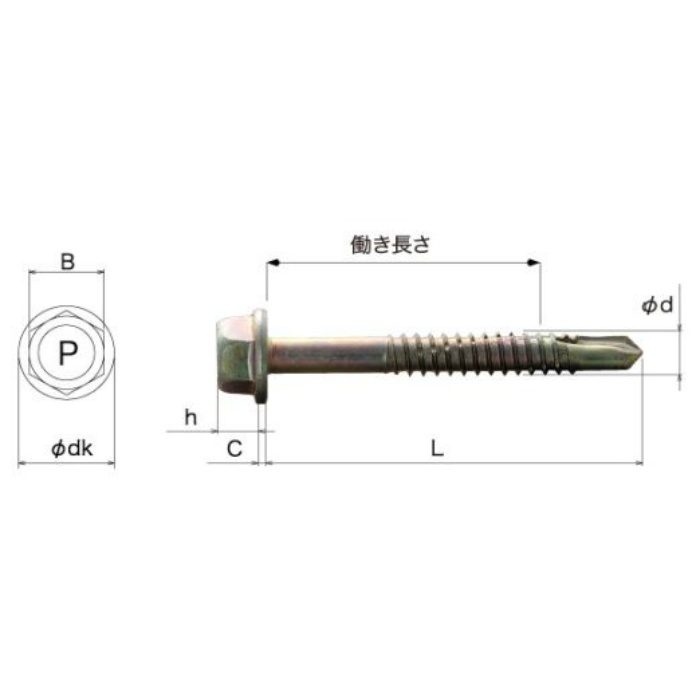 PIAS-HEX-SS-3W-419 ピアスビス HEX 六角 全ネジ 鉄 三価クロメート（白） 4×19 1500本入