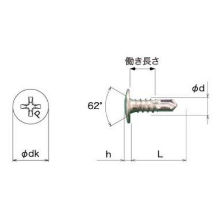 PIAS-TMUSH-SS-3W-419 ピアスビス ウスト 全ネジ 鉄 三価クロメート（白） 4×19 500本入