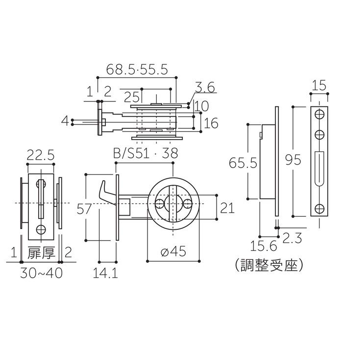 A-105 チューブラ引戸鎌錠 （簡易シリンダー） 一般住宅用 同一キー B／S 38mm シルバー