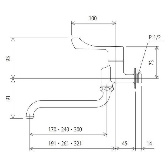 K1800 ワンタッチハンドル付自在水栓 170mmパイプ付