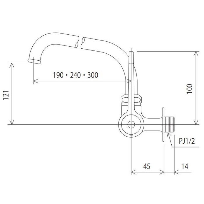 K1801 ワンタッチハンドル付横形自在水栓 190mmパイプ付 KVK【アウンワークス通販】