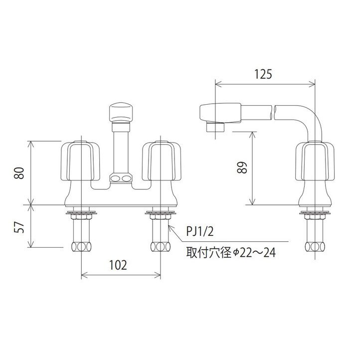 KM17NSZGS 寒冷地用洗面用2ハンドル混合栓（ゴム栓付） KVK【アウン