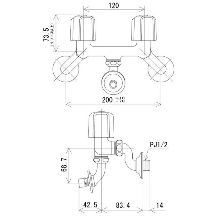 KM33N3BN 2ハンドル混合栓（ツバ付ワンタッチノズル付） 洗濯機用 KVK