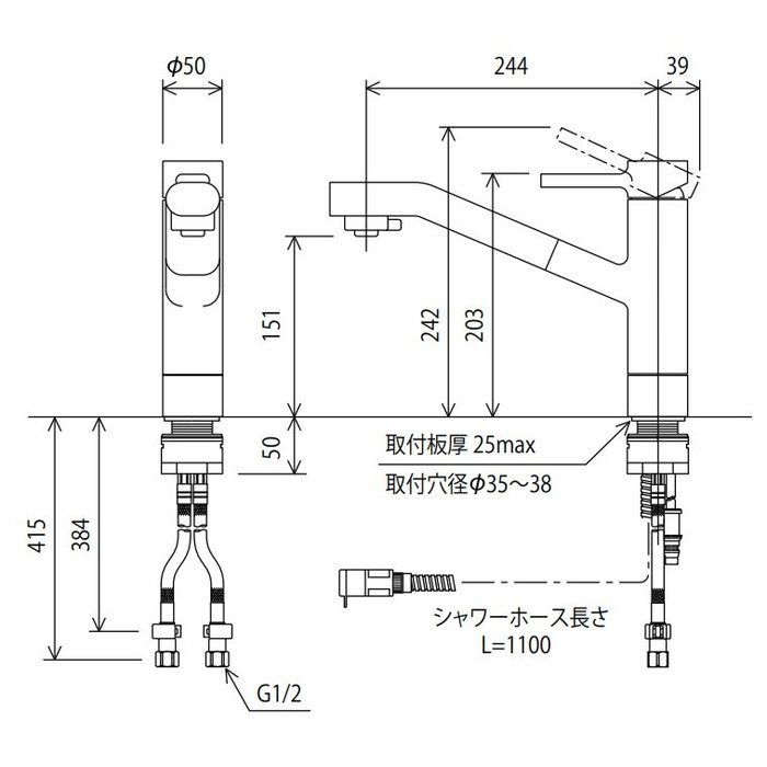 KM908Z 寒冷地用シングルシャワー付混合栓 KVK【アウンワークス通販】