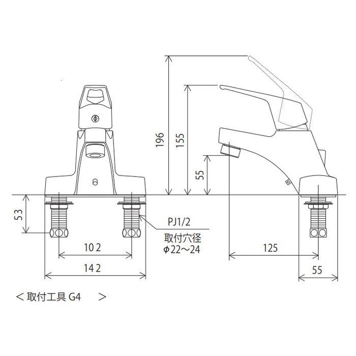 KM7014T 2つ穴シングル混合栓 ゴム栓付