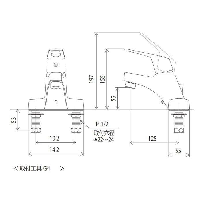 KM7014TEC 2つ穴シングル混合栓（eレバー） ゴム栓付 KVK【アウン