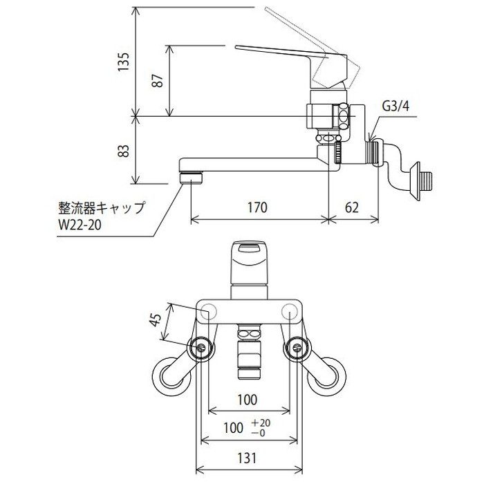 MSK110KTKT 取替用シングル混合栓 170mmパイプ付