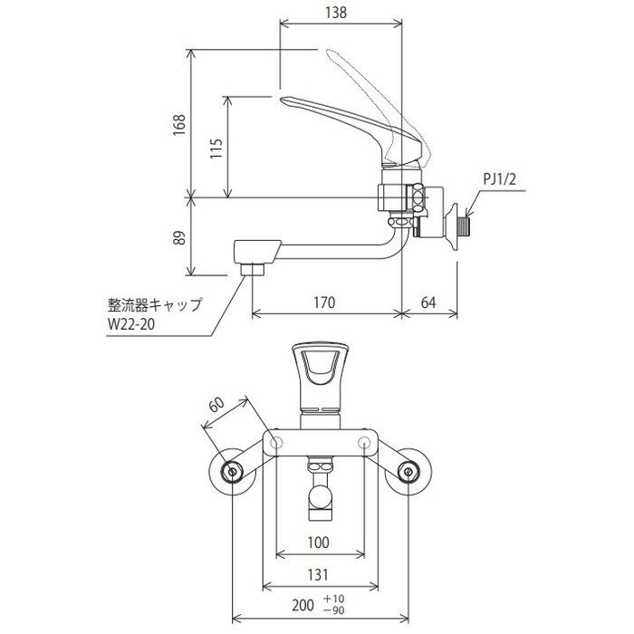 MSK110KWLL 寒冷地用シングル混合栓 長尺ハンドル 170mmパイプ付