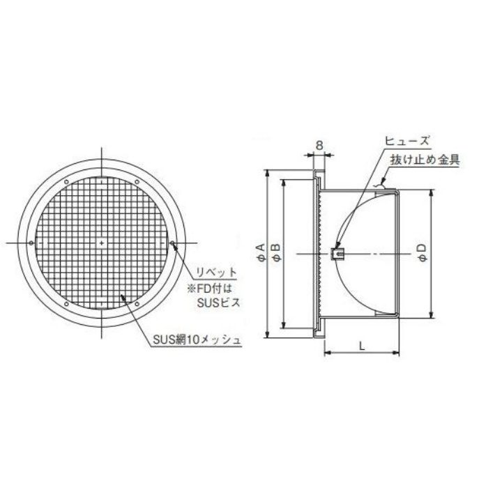 SW150A10MDSP 換気孔 SUSベントキャップ FD付