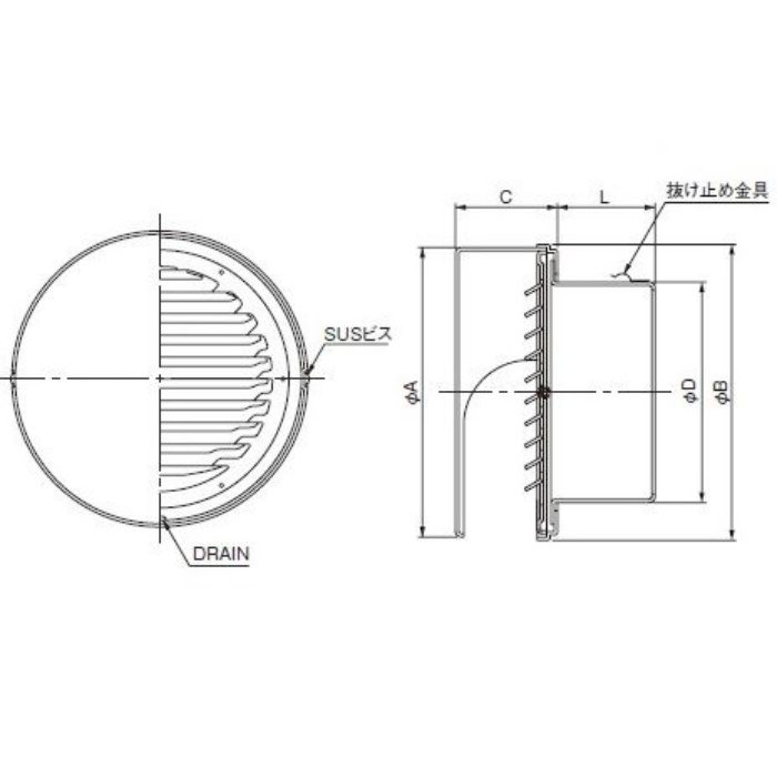 BSG100SB 換気孔 SUS丸型フラットカバー付ベントキャップ ガラリ