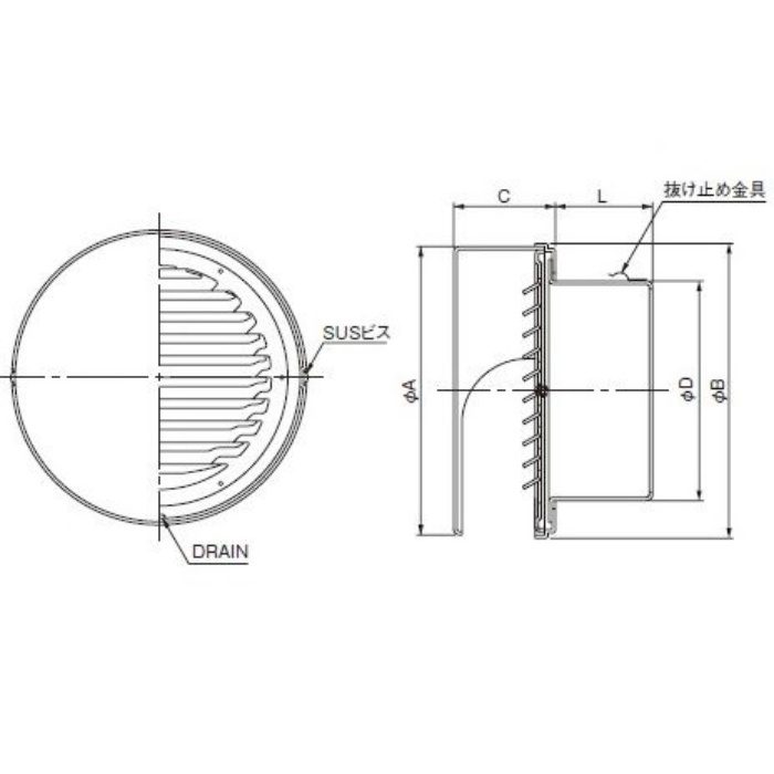 BSG150SB 換気孔 SUS丸型フラットカバー付ベントキャップ ガラリ