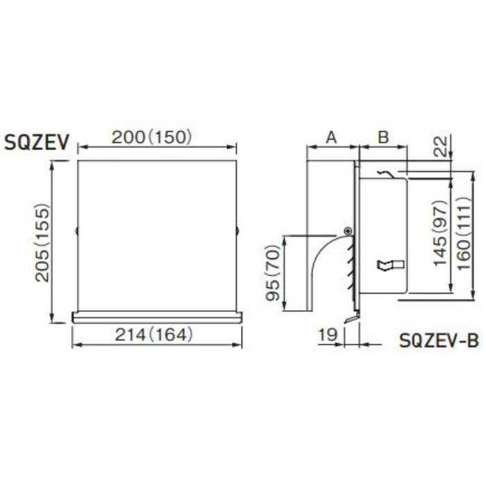 UK-SQZEV150BMG 換気孔 SUSスクエアスリムフード付ガラリ メタリックグレー