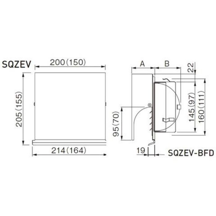 UK-SQZEV150BFDHL 換気孔 SUSスクエアスリムフード付ガラリ FD付 ヘアーライン